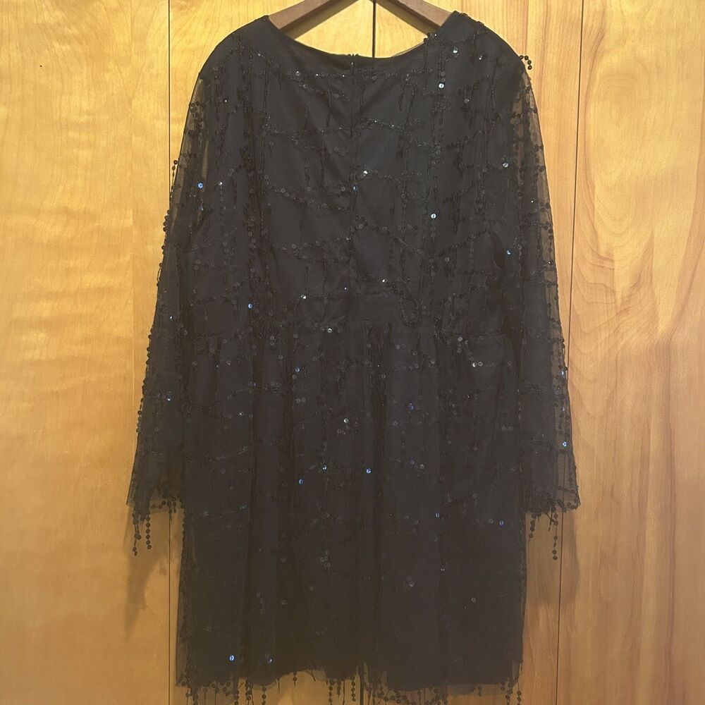Black Sequin Dress-Deep‎ V Neck-Mesh Sleeves-**Read**-Fairy-Whimsigoth-Formal - Picture 6 of 11